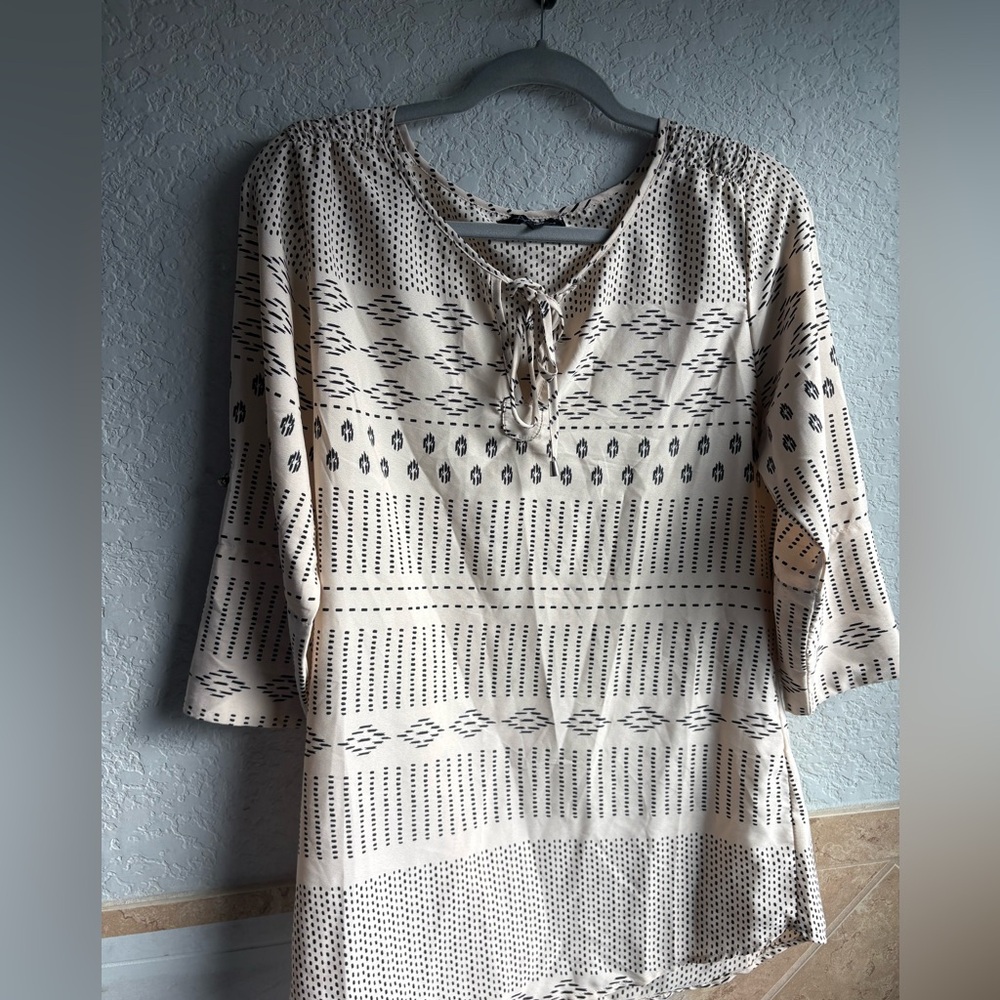 Antilia Femme Cream and Black Patterned Tunic